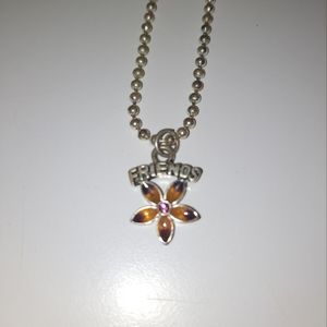 Friends flower charm necklace pendant silver rhinestone pink brown jewelry